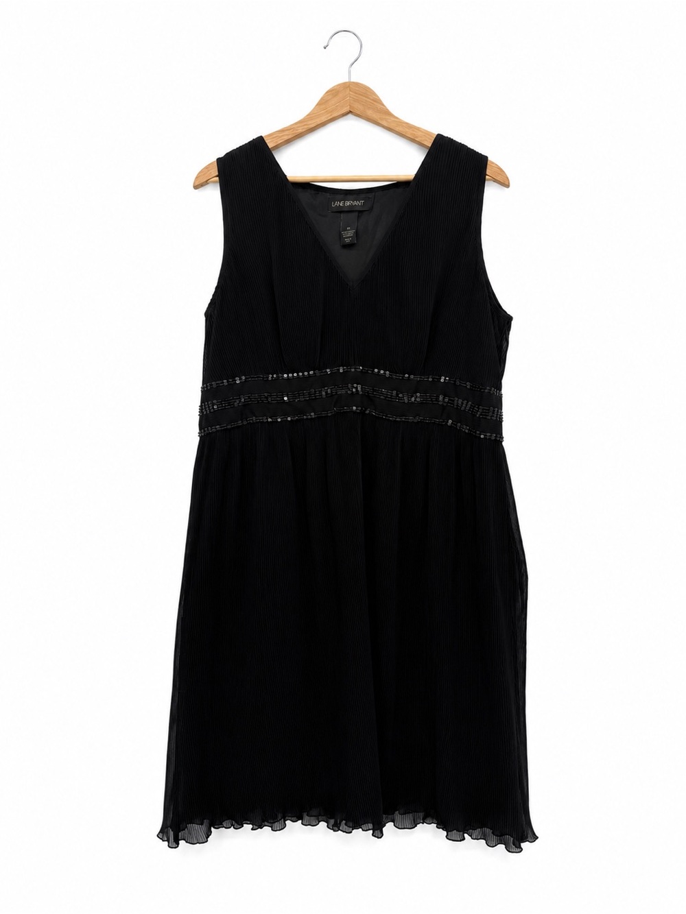Lane Bryant Black Pleated Beaded Dress Size 20 Formal